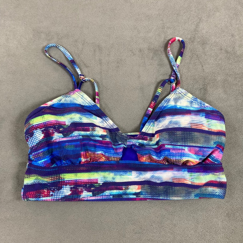 Athleta Womens Small Bikini Top Abstract Glitch Print Blue Purple Swimwear